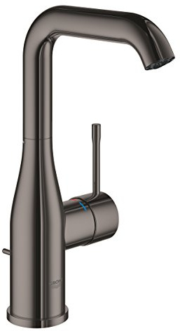 GROHE Essence, Waschtischarmatur hoch, wassersparend (Wasserhahn für das Bad, mit Zugstangen-Ablauf, 24cm hoch, langlebige Oberfläche, einfache Installation am Waschbecken), anthrazit, 32628A01