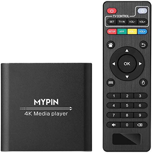 MYPIN Digitaler 4K-MP4-Player für 14 TB HDD/USB-Laufwerk/TF-Karte/H.265 MP4 PPT MKV AVI mit Fernbedienung, unterstützt HDMI/AV/optischer Ausgang und USB-Maus/Tastatur, HDMI bis zu 7.1 Surround-Sound,