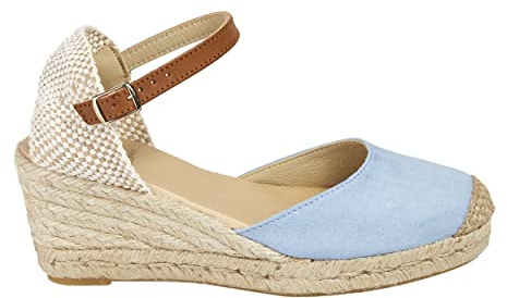 Bekväma espadriller för kvinnor tillverkade i Spanien – naturliga jute sandaler, Akvamarin, 40 EU