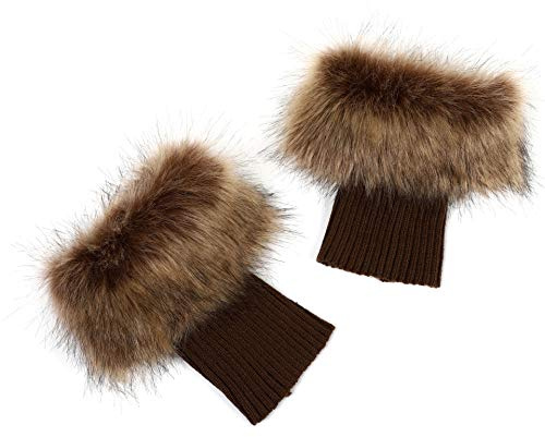 LA CARRIE Women Faux Fur Plush Leg Warmers Short Furry Fuzzy Leg Cuffs Girls Winter Knitted Boot(Raccoon)