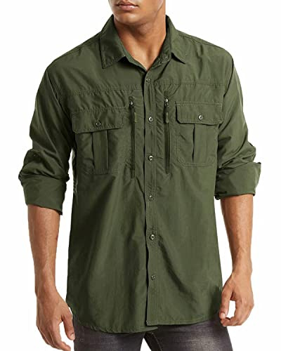 MAGCOMSEN Camisa de Manga Larga para Hombre, para el Tiempo Libre, de Secado rápido, Transpirable, protección Solar, para Senderismo, Pesca, con UPF 50+