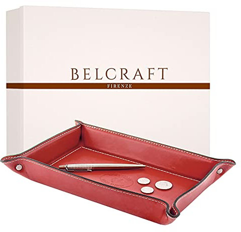 Orvieto Taschenleerer Leder, Handgearbeitet in klassischem italienischem Stil, Ordentlich Tablett, Geschenkschachtel inklusive (28x19 cm) Rot