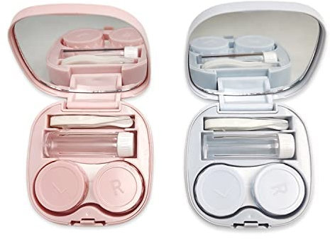 iTYOOS 2 Pezzi Custodia Per Lenti a Contatto Con Specchio,Lenti a Contatto Caso Per Viaggio,Mini Porta Lenti a Contatto Da Viaggio,Contact Lens Case In Plastica Blu Rosa