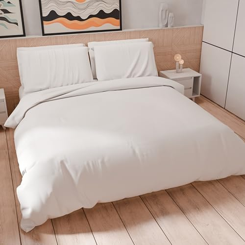 PETTI Artigiani Italiani - Ett fyrkantigt och ett halvt påslakan och örngott i Microfiber, Enfärgad vit, 100% tillverkad i Italien