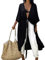 KCatsy Plus Size Solid Colour Plain Half Sleeve Kimono Cardigan Tie Waist Belted Cover-Up Bohemian Resort Beach-Wear Loose Oversized Robe Costume Cover A Solid Black One3XL 26-28