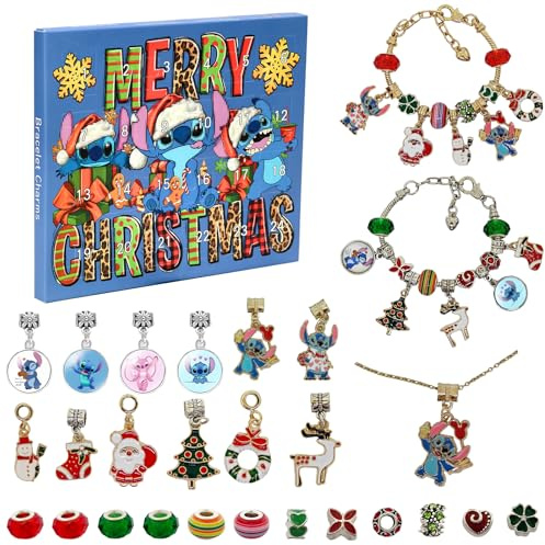 LAISU Calendrier de l'Avent 2025 - Breloques pour filles - Mini kit de bricolage avec bracelets de dessin animé - Colliers et pendentifs - Cadeaux calendrier de Noël avec 24 surprises de compte à