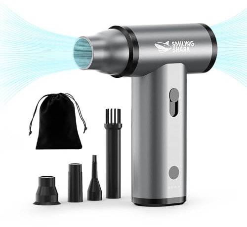 Smiling Shark Elektrische Staubgebläse Luftdruckspray, J01 aus Aluminum 130000 U/min Druckluft Compressed Air Duster mit Stufenloser Regelung Mehrzweck-Jet-Lüfter für PC/BBQ/Auto/Camping, Grau