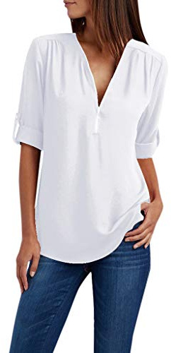 Tallas Grandes Camiseta Mujer,Camisetas Manga Corta Mujer Casual Camisas de Cuello en V con Cremallera Color Sólido Blusas Multicolor Informal Corte Suelto Camisetas Mujer Verano 2024