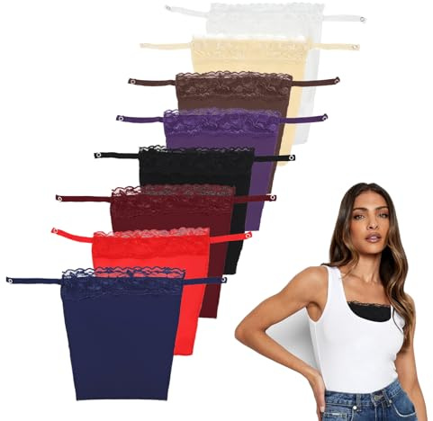 VEGCOO 8 Pcs Lady Lace Clip-on Mock Camisole Bra Insert Overlay Modesty Panel Vest, Lady Lace Modesty Panels for Low Cut Tops, Mock Camisole Insert Anti Peep Invisible Bra Vest for Women & Grils