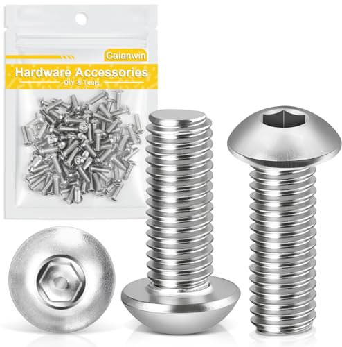 Caianwin Viti a testa bombata con esagono interno M4 x 12 mm, 100 pezzi, in acciaio inox 304, a testa tonda piatta per l'installazione di mobili, settori industriali