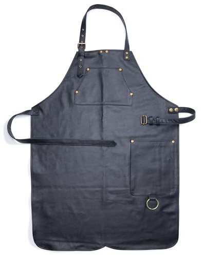 Angus Stoke Premium Lederschürze schwarz -handgefertigte 100% VollLeder Schürze für BBQ & Kochen - verstellbare Grillschürze Leder Howard (Schwarz)
