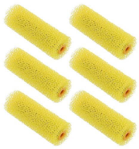 sourcing map Paint Roller Cover 4 Inch Length Medium Texture Sponge House Painting Supplies for Household Wall Painting Treatment Yellow 6Pcs