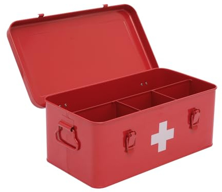 Gdfjiy First Aid Box Empty, Metal Medicine Box with Safety Lock, Medical Storage Organizer, First Aid Kit Supplies Organizer for Emergency Set (Red)