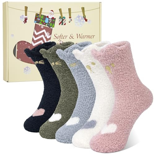 Justay Sowarm Calze Donna Invernali 5 Paia Termiche Calde Soffici Caldi Calzini Pelosi Morbidi Calzettoni Natale per Signore Ragazza,Taglia Unica 37-42 Catola Regalo