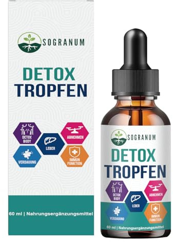 Gouttes détox 5 en 1 - Perte de poids, cure du foie, chardon-Marie, nettoyage du côlon, améliore la digestion, soutient le système immunitaire - Gingembre, bardane, rhubarbe, pissenlit