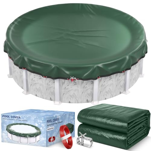 15FT Round Winter Pool Cover 500D Extra Thick Above Ground Pool Cover Above Ground Pool Protection with Winch and Cable,Green