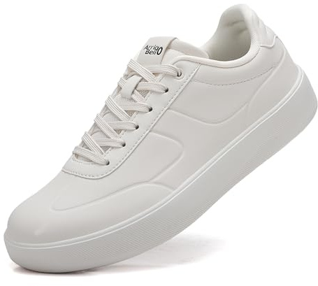 Sneakers Uomo Scarpe Casual in Pelle Scarpe da Ginnastica Passeggio Skateboard Business 6401 Bianco 43