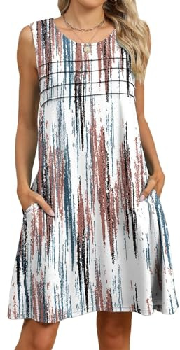 PICKLION Robe Ete Femme Mi Longue Robes Plage Boheme Robe Chic Floral sans Manche Robes avec Poches S-2XL