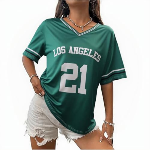 Zidoley Jersey Tops for Women, y2k Fashion Ladies Oversized t Shirts, V Neck Sports American Football/Baseball Jersey, Summer Varsity Top