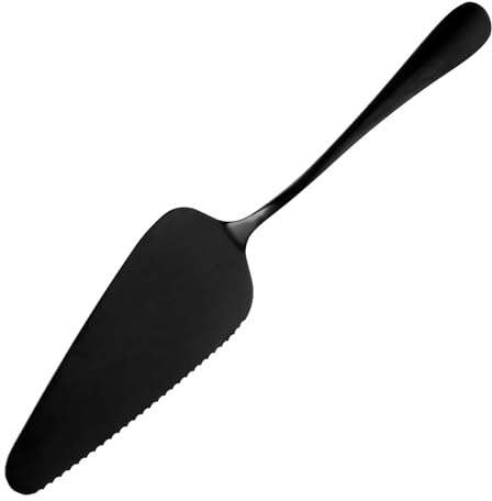 DECORNIJIA Paletta per Torte in Acciaio Inox Nera Lama Seghettata, Spatola per Fette di Frutta e Formaggio, Utensile Ergonomico per Panetteria e Caffetteria