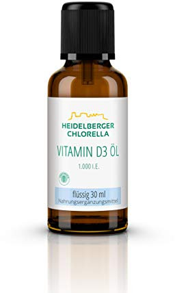 Heidelberger Chlorella – Vitamin D3 Öl 1000 I.E, optimale flüssige Dosierung, erdnuss- u. sojafrei, hochdosiert, gute Bioverfügbarkeit, 30 ml (600 Tropfen)