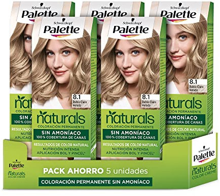 Schwarzkopf Palette Naturals - Tinte 8.1 Rubio Claro Helado - Coloración Permanente Sin Amoníaco- Resultados de Color Natural (Pack de 5)