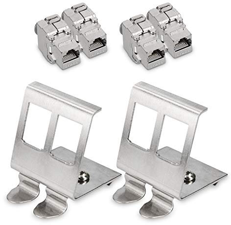 kwmobile Set Modulo Keystone e Adattatore Barra DIN - 4X Moduli Keystone Cat 6A schermati Presa RJ45-2X Supporto Guida DIN - Montaggio Semplice