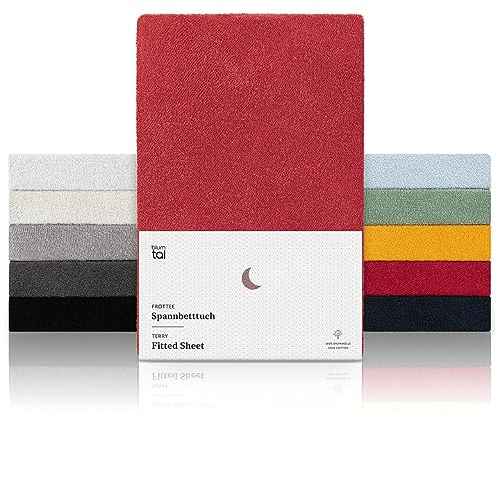 Blumtal® frotté underlakan 100x200 cm i set om 2 - OEKO-TEX certifierat underlakan 100x200cm - frotté underlakan upp till 25 cm madrasshöjd - underlakan frotté uppvärmning 100x200 i rött