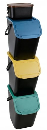 Go Practic Kitchen Bin, Set of 4: 3x 25L + 1x 4,5L, For Plastic, Glass, Paper and Bio, Recycling, Waste Sorting Bins, With Click Lid, Container Trash Can, With Food Waste Caddy