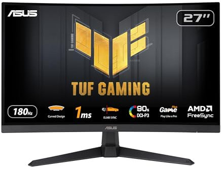 ASUS TUF Gaming VG27VQ3B Gaming Monitor – 27 inch Full HD, Curved, 180Hz, ELMB Sync, FreeSync, 1ms Response Time, 90% DCI-P3, DisplayWidget Center