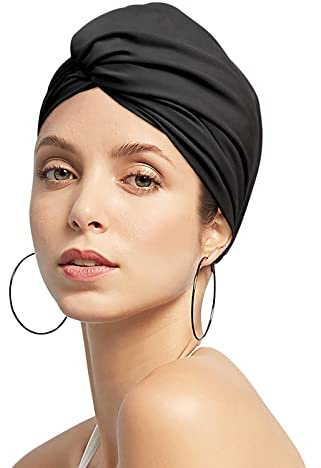 Dam veckat tyg badmössa mjuk elastisk nylon badmössa duschmössa justerbar badmössa turban damer öronskydd badmössa hatt för strand surfing fjädrar skönhet yoga