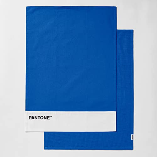 Osama Home Pantone™ – Juego de 2 paños de Cocina de 50 x 70 cm, 100% algodón, 220 g, 1 Color Liso con Logotipo y 1 Nido de Abeja, 2 Unidades, Azul