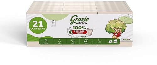 Grazie Natural, Tovaglioli, 840 Pezzi, Tovaglioli Realizzati con Carta 100% Riciclata Fiberpack, Prodotto Certificato Ecolabel, Made in Italy