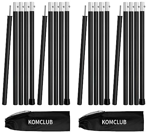 KOMCLUB Lot de 4 barres de tente télescopiques en aluminium pour tente - Légères et réglables - 1,9 m