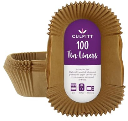 Culpitt 1lb Loaf Tin Liners, 100 Pack, Non-Stick Siliconised Greaseproof Paper for Baking Bread and Cakes, Air Fryer Liner, Made in The UK