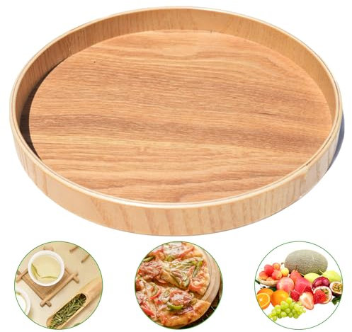 PRITOK Vassoio in legno rotondo, vassoio da servizio: 30 cm, vassoio decorativo in legno, vassoio rotondo in legno, vassoio decorativo in bambù, vassoio da pranzo per vino, caffè, tè, telecomandi,