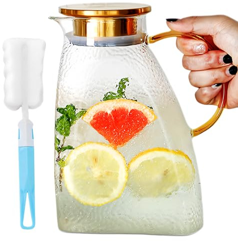 Meyagot Jarra De Agua 1,8 L Jarra De Vidrio De Borosilicato Jarra De Cristal Con Tapa Jarras Agua Cristal Jarra Agua Cristal Botella Cristal Jarra Cristal Para Té De Frutas, Zumo, Leche, Café, Vino