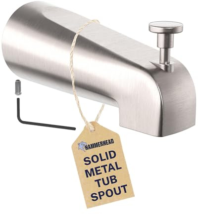 HammerHead Showers Solid Metal Tub Spout with Diverter, Slip On Bath Tub Spout for ½” Copper Pipe, Easy Install Bathtub Faucet, Brushed Nickel