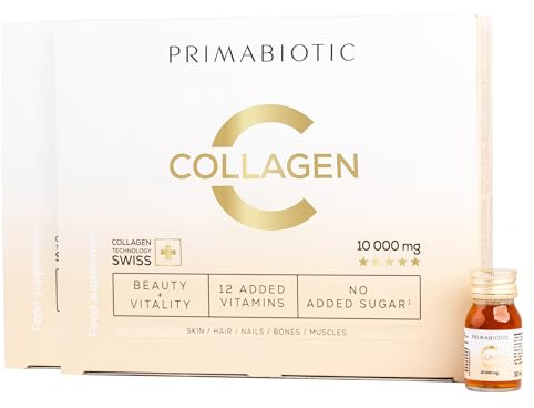 Collagene da Bere - Primabiotic Collagen 10000 mg | 60 Flaconcini da 30 ml (1800 ml) | Integratore Liquido di Alta Qualità per la Bellezza | 95% di Assorbimento | Pelle, Capelli, Articolazioni