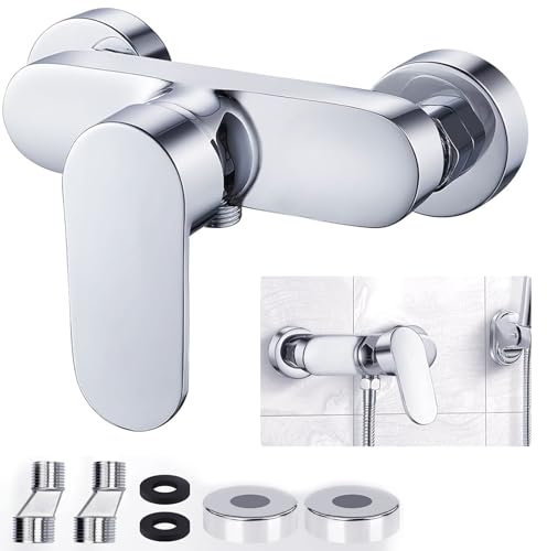 URHELP Robinet de douche, mitigeur argenté, pour douche, montage mural, avec sortie de douche G1/2