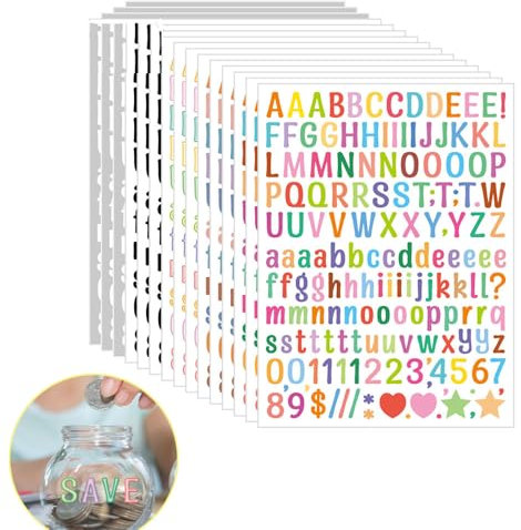 2280 Stücke Buchstaben Aufkleber,15Blätter Selbstklebendes Vinyl Buchstaben Zahlen Kit, Bunte Klebebuchstaben Aufkleber,für Postfach,Schilder,Adressnummer,DIY Scrapbooking,Dekorationskunst