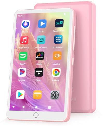 Fanvace 144GB MP3 Players con Bluetooth WiFi, 2000mAh MP4 Players con Pantalla táctil de 4 «y Altavoz, Android 13 OS MP3 Music Players con Spotify Kids, Audible, Amazon Music, Play Store (Pink)