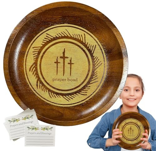 Ciotola di preghiera in legno Benedizione Ciotola di preghiera Ciotola per impasto in legno Ciotola di preghiera Carte di preghiera Set di ciotole per decorazioni religiose per la casa ciotola rotonda