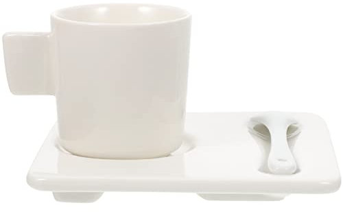 PRETYZOOM Tazzine Caffè Cappuccino in Ceramica Elegante Con Piattini Quadrati e Cucchiaini Per Casa Ufficio e Bar Design Ergonomico e Facile Da Pulire