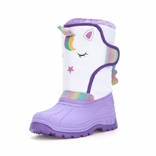 FUNCOO PLUS Toddler Warm Boots Girls Winter Snow Boots Child Rain Boot Waterproof Shoes Outdoor Size 8