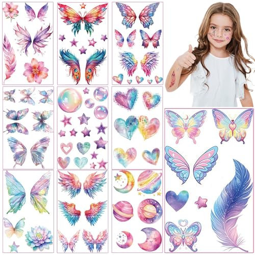 BSITSSS 10 Fogli Tatuaggi Per Bambini, Farfalle Tatuaggi Temporanei Glitterati, Tatuaggi Finti Adesivi Bambini Farfalle per Gadget Festa Compleanno Regalini Fine Festa Giochi et Bambina