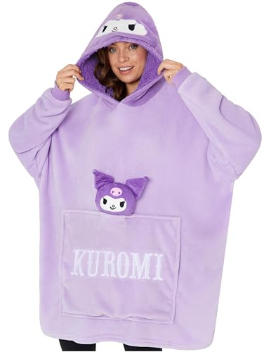 Hello Kitty Sanrio Kuromi Sudaderas Mujer con Capucha, Manta con Mangas y Peluche Adjunto, Regalos de Anime para Ella (Morado Kuromi)