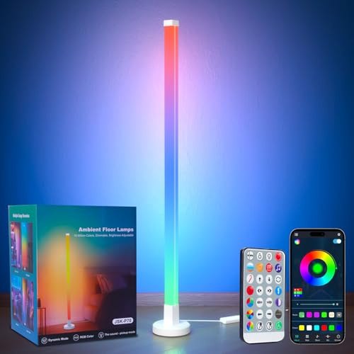 Phylosal Corner Floor Lamp, Smart RGB Corner Lamp with App and Remote Control, Music Sync Standing Lamp with 16 Million DIY Colors, Modern LED Ambient Light for Bedroom, Living Room, Gaming Rooms