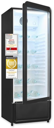 Exquisit Glastürkühlschrank, 153 cm Höhe, 240l Getränkekühlschrank mit LED, Umluft, 4 verstellbare Ablagen, CoolPro, GKS220-GT-430D schwarz