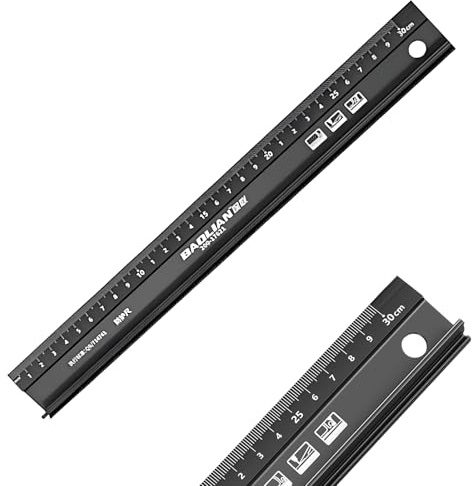 SHYSBV 30CM Raised Grip Aluminium Cutting Ruler, Metal Ruler for Cutting, Metal Craft Safety Multifunctional Protective for Length Measurement (Black)